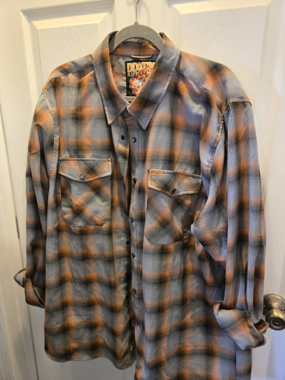 Dixxon Flannel Shirt in Gray and Orange Plaid Big Bore
